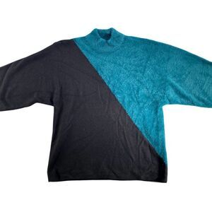 Alfani Sweater Top Small Teal Black Mock-Neck Mixed-Media‎ Dolman NEW